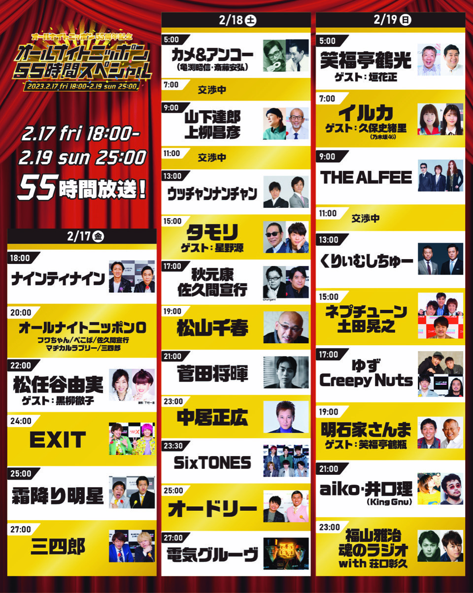 更新】『オールナイトニッポン55周年 オールナイトニッポン55時間
